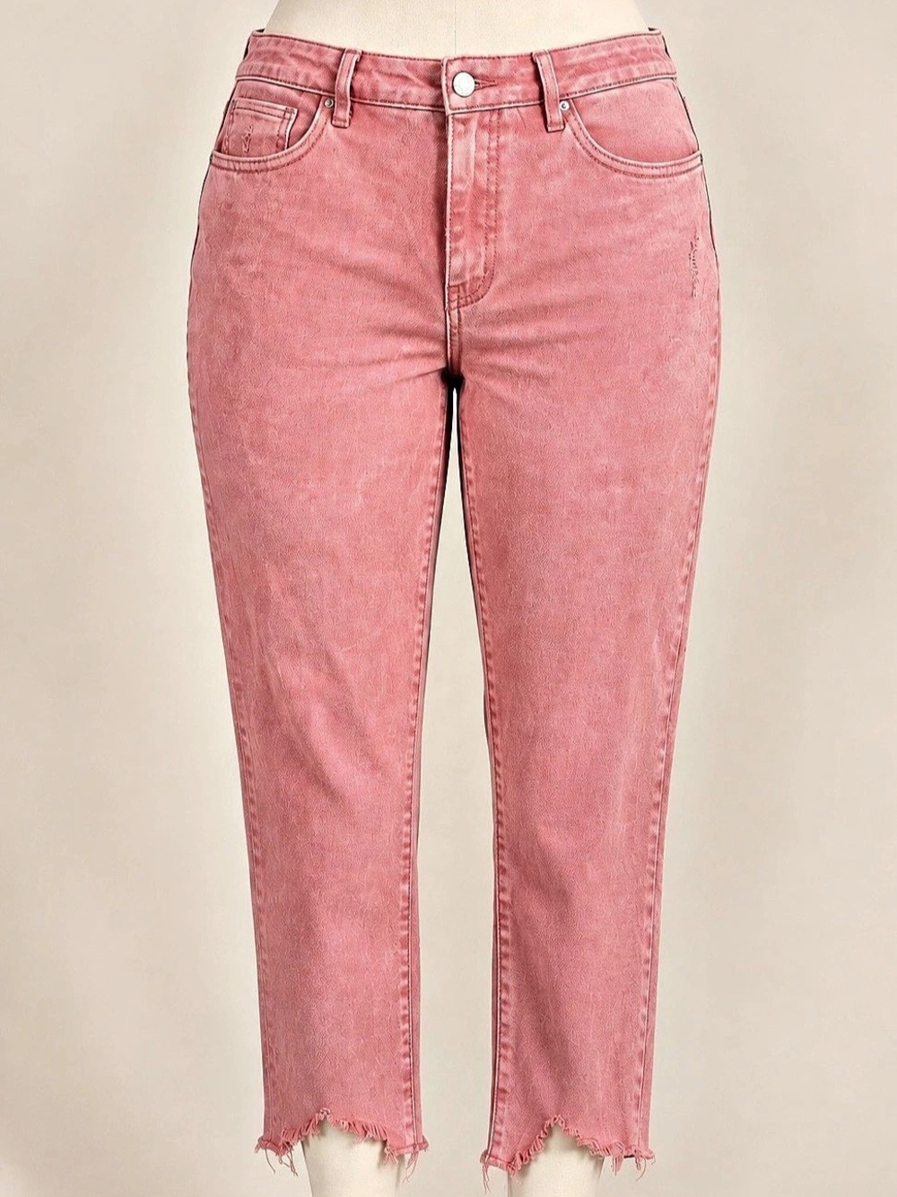Time and Tru Pink Mid Rise Cropped Straight Jeans Size 18 Raw Frayed Hem